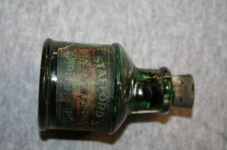Vintage Antique Glass Green Ink Well Bottle w Label