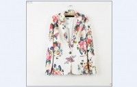 NEW Womens Casual Chic ZARA Colorful Floral Print White Blazer Suit