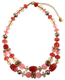 Jones New York Necklace, Worn Gold Tone Cherry Quartz Two Row Collar