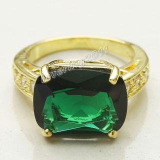 Simple Fashion Ladys 12ct Emerald Amethyst Topaz 18K Gold Filled Ring