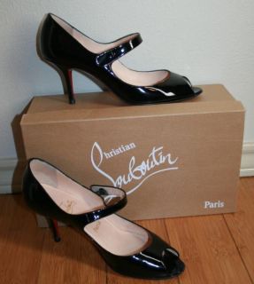 Christian Louboutin Black Patent Leather Lady Peep Toe Mary Jane Shoes
