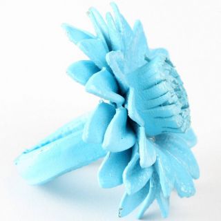 Aqua Blue Flower Daisy Burst Pretty Designer Ring