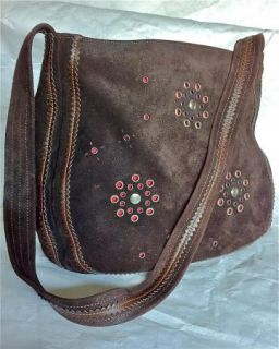 Andonia Los Angeles Large Hobo Handbag Brown Suede Leather Purse