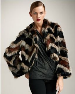 Keith Multicolor Chevron Faux Fur Cropped Jacket Stylist Pick XS s M