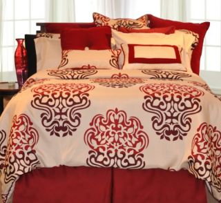 Duvet Cover Set Everyday Luxury Bedding Collection Red Beige
