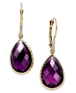 14k Gold Earrings, Amethyst (10 ct. t.w.) and Diamond Accent Pear Drop