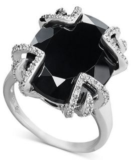 Sterling Silver Ring, Onyx (12 1/3 ct. t.w.) and Diamond (1/10 ct. t.w