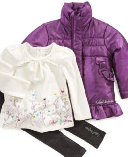 Calvin Klein Baby Set, Baby Girls 3 Piece Coat Coat, Top, and Pant Set