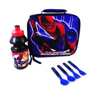 Licensed Marvel Spiderman School Lunch Bag Utensils Water Bottle Set