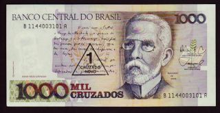 Brazil 1000 Mil Cruzados 1 Cruzado Novo UNC 1989