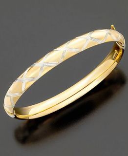Bangle Bracelet, Sterling Silver and 14k Gold Diamond Cut