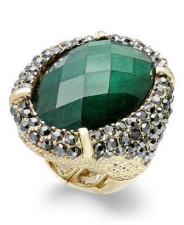 INC International Concepts Ring, 14k Gold Plated Emerald Resin Stretch