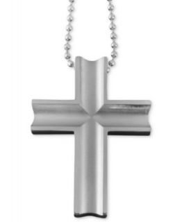 Mens Stainless Steel Necklace, Textured Finish Cross Dog Tag Pendant