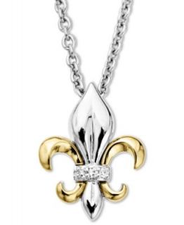 Sterling Silver and 14k Gold Necklace, Diamond Accent Fleur De Lis