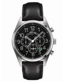 Lacoste Watch, Mens Chronograph Zaragoza Black Leather Strap 43mm