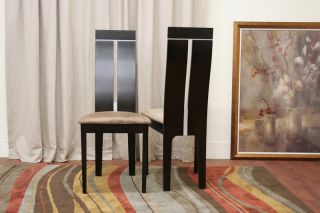 Dark Brown Dining Chair Microfiber Wood Modern Dining Chair Set of 2