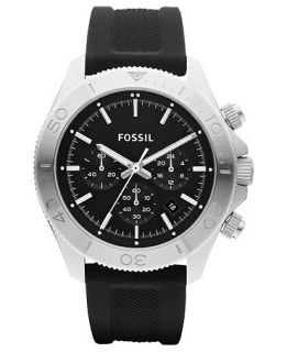 Fossil Watch, Mens Chronograph Retro Traveler Black Silicone Strap