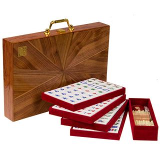 Gold Tile Chinese Mahjong Mahjongg Set w/ Wood Case   Standard