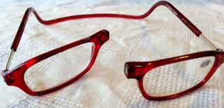 Click able magnetic front closure reading glasses NEW red frame +2.00
