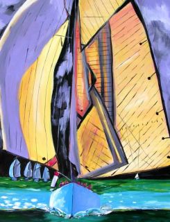 Beach Ocean Sailboat Original Art Painting Dan BYL Colllector