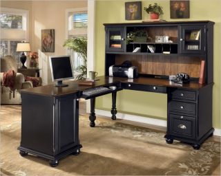 Brush Hollow Black Brown Desk Hutch Home Office Table