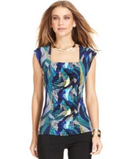 Style&co. Top, Sleeveless Ruched Printed Shell