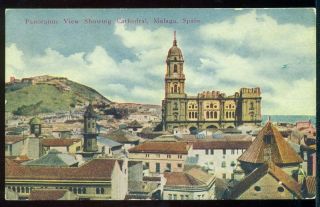 Panoramic View Cathedral Malaga Spain Vintage Postcard