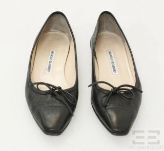 Manolo Blahnik Black Leather Tie Bow Flats Size 39 5