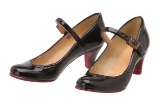 Sekiguchi Black Strap Pumps with Red Soles for Momoko in US