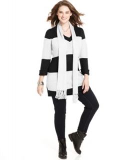 Extra Touch Plus Size Sweater, Three Quarter Sleeve Striped Tunic