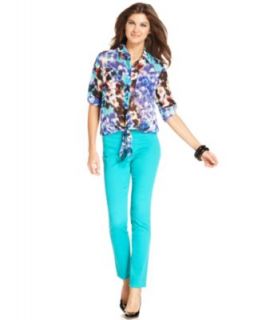 Ellen Tracy Floral Print Blazer, Cap Sleeve Top & Skinny Jeans