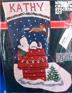 Vintage Malina Peanuts Snoopy Needlepoint Christmas Stocking Kit