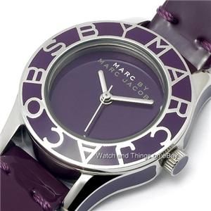 New Marc Jacobs Purple Leather Mini Blade Watch MBM1158