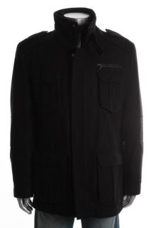 Marc New York New Black Wool Ribbed Trim Zip Up Flap Pockets Coat L
