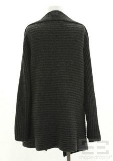  Grey Ribbed Cashmere Open Front Cardigan Size XL