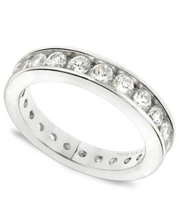 Brilliant Sterling Silver Wedding Band, Channel Set Cubic Zirconia