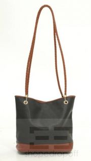 VENETA Black Brown Coated Canvas Braided Leather Marco Polo Bag