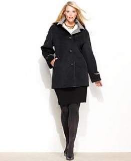 Jones New York Plus Size Coat, Colorblocked Hooded Wool Blend