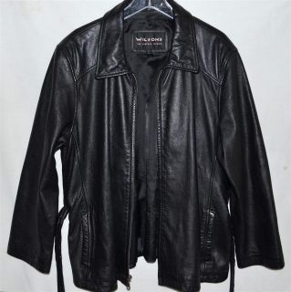 Wilsons Black Thick PEBBLED Leather Womans Jacket with Leather Tie