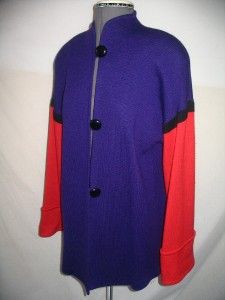 St John M L Marie Gray Purple Red LS Knit Tunic Jacket Top Excellent
