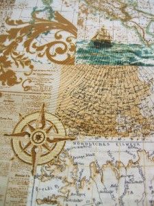 Hoffman Explorer Nautical Map Antique Tan Gold Compass Fabric Yard