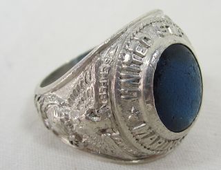 Sterling Silver Marine Corps Ring Size 8 with Blue Stone