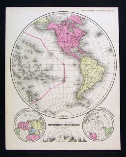 1857 McNally Map World Western Hemisphere North South America Polar