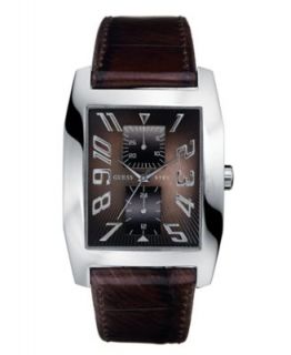 GUESS Watch, Mens Brown Leather Cuff Bracelet 32x40mm G66391G