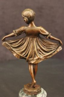 Art Deco Ballerina Girl Bronze Sculpture Statue Marble Base Ex Quality