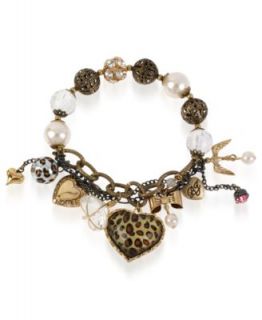 Betsey Johnson Bracelet, Multi Tone Charm Half Stretch Leopard Heart