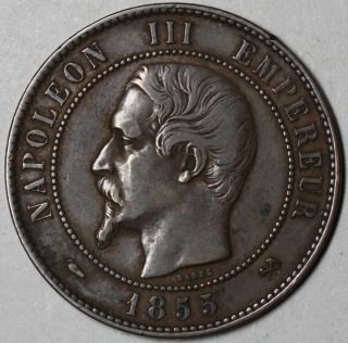 1855 B 10 Centimes France Napoleon III RARE Dog Head Privy Mark