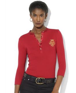 Lauren Ralph Lauren Petite Top, Long Sleeve Logo Henley