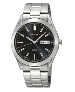 Seiko Watch, Mens Solar Stainless Steel Bracelet 37mm SNE039   All