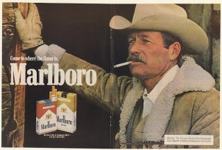 1977 Marlboro Man Cowboy Smoking Cigarette Come to Where The Flavor Is